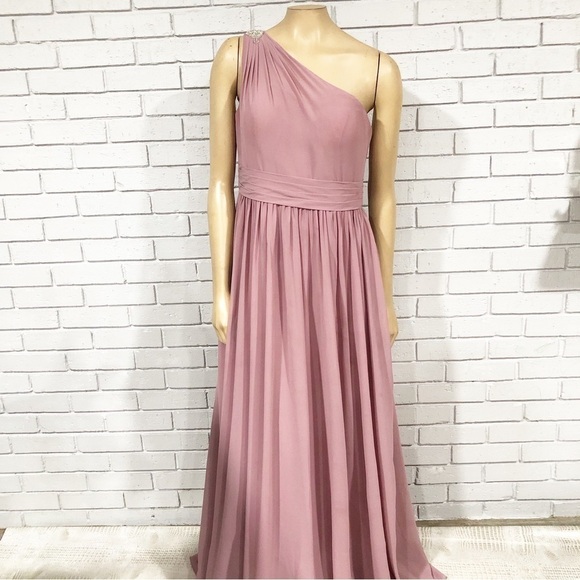 Azazie Women’s One Shoulder Dusty Rose Chiffon Dress - Picture 1 of 16